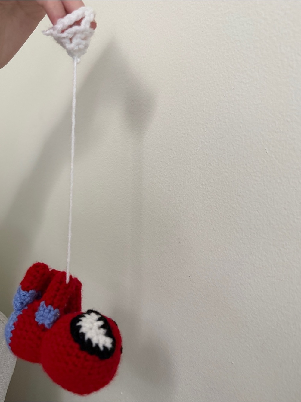 Handmade Red Crochet Stuffed Toy with Blue Accents - Kids Plush